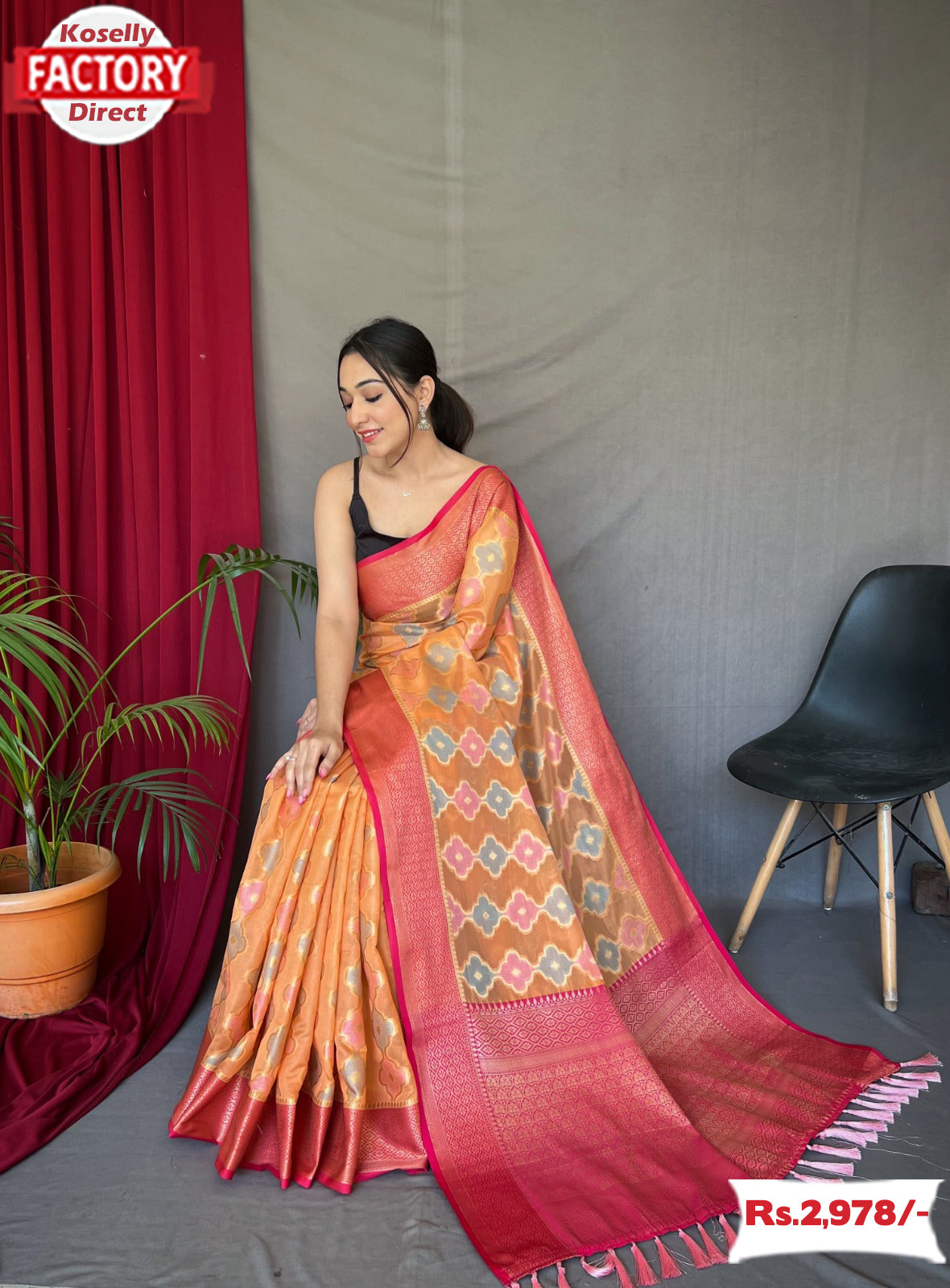 Glory Sarees Women's Banarasi Saree (Glory_109_Orange) : Amazon.in: Fashion