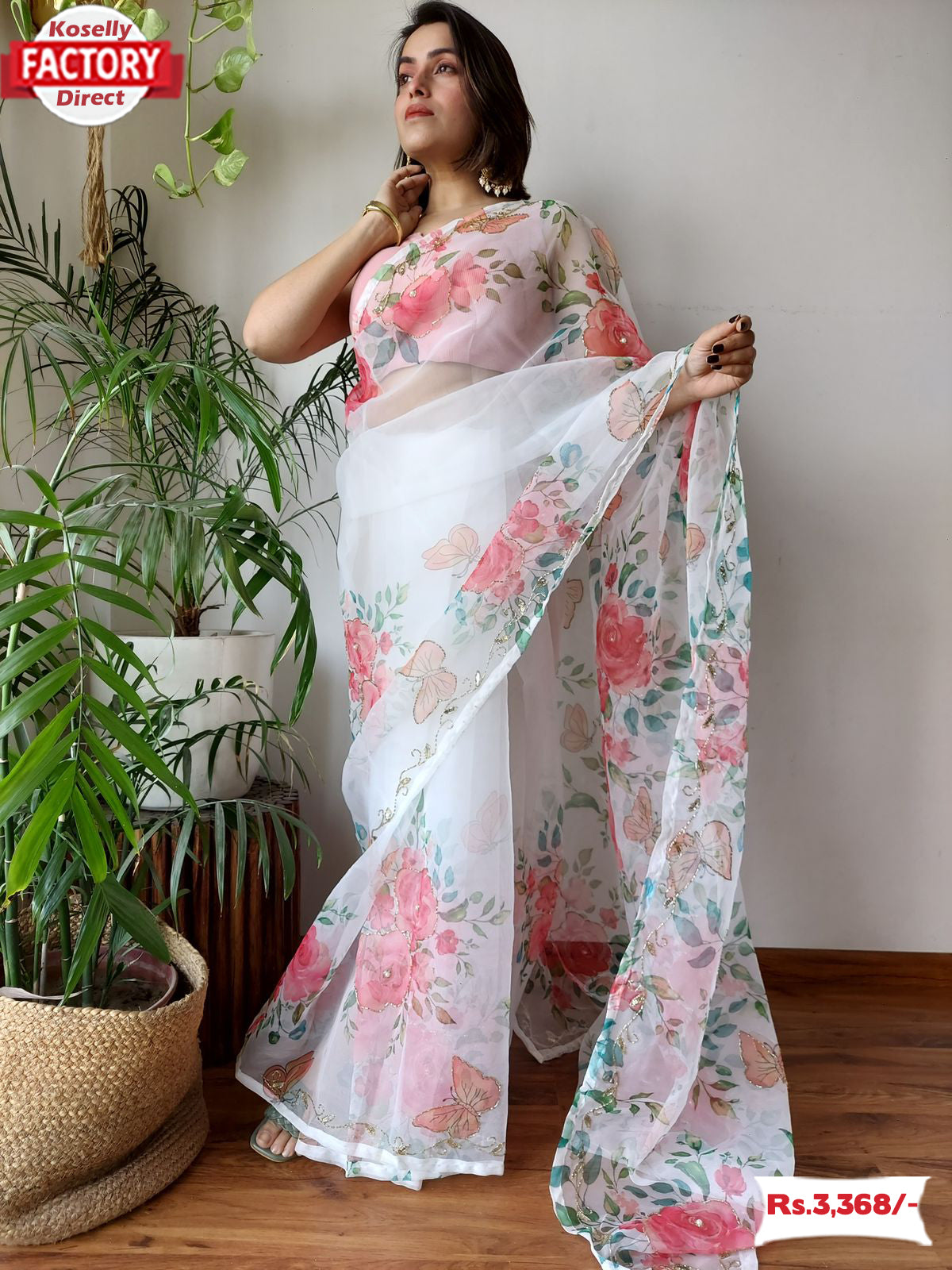 Buy Off White Sarees for Women by Ri-wah Online | Ajio.com