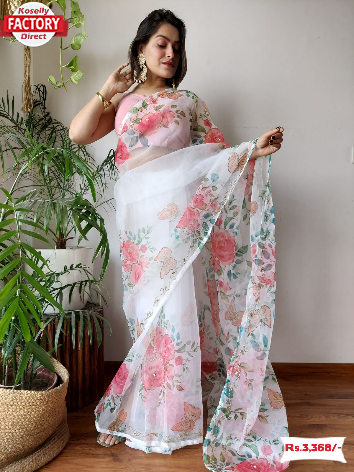 Shop White Georgette Floral Print Classic Saree Online : 248400 -