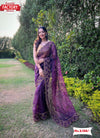 Purple Pure Organza Embroidered Partywear Saree