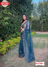 Teal Pure Organza Embroidered Partywear Saree