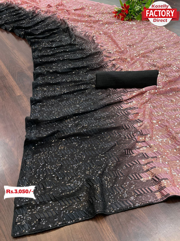 Pink And Black Partywear Sequins Georgette Saree