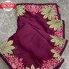 Wine Satin Silk Multi-embroidered Partywear Saree