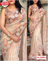 Off-White Organza Digital Print And Sequins Work Partywear Saree