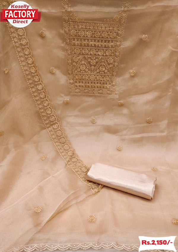 Beige Organza Embroidered Kurtha Suruwal Piece