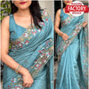 Sky Blue Slub Silk Partywear Saree