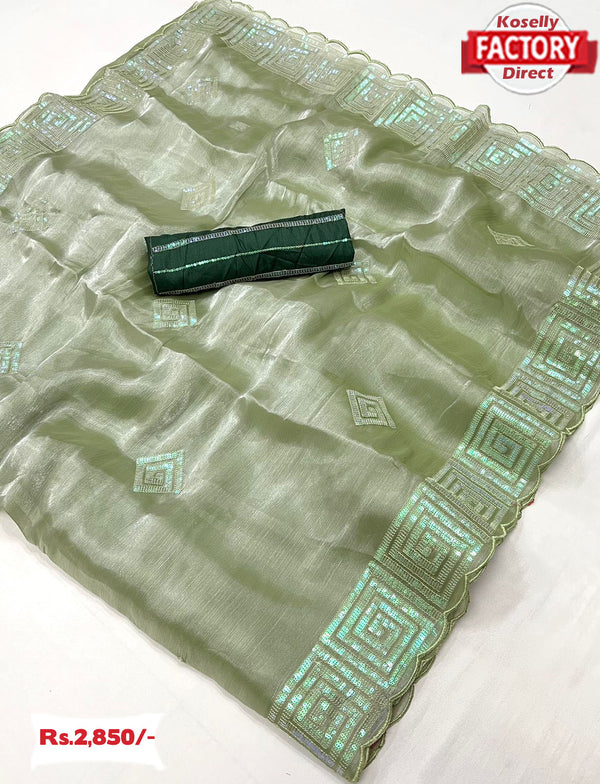 Light Green Jimmy Choo Sequins Worked Partywear Saree