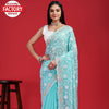 Sky Blue Georgette Chikankari Multi-embroidery Partywear Saree