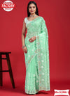 Light Green Georgette Chikankari Multi-embroidery Partywear Saree