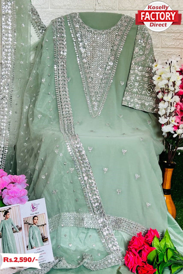 Mild Green Pakistani Partywear Georgette Suit