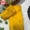 Yellow Soft Organza Floral Sequins Saree