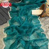 Teal Blue Pure Organza Hand Pearl Work Partywear Saree