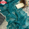 Teal Blue Pure Organza Hand Pearl Work Partywear Saree