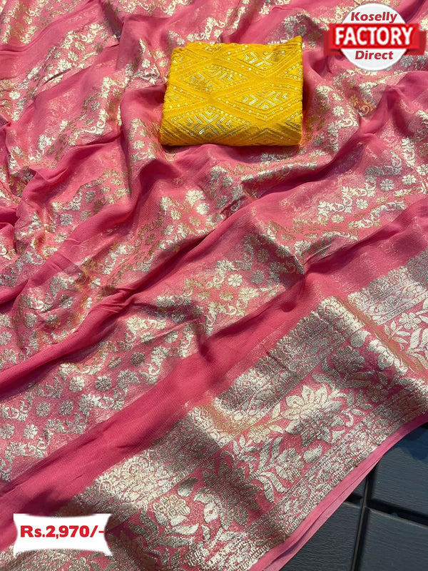 Baby Pink Pure Georgette Banarasi Rich Zari Saree