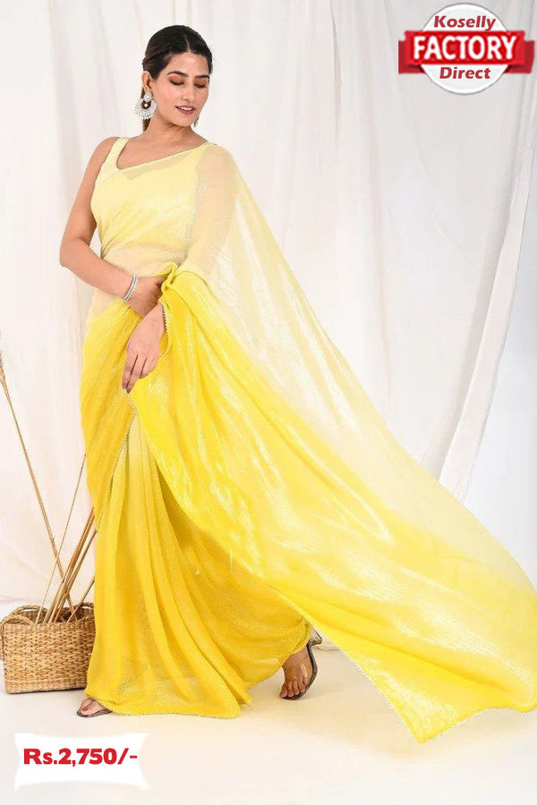 Yellow Shimmer Chiffon Ombre Saree