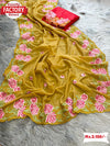 Mustard Yellow Pure Organza Multi-Embroidery Partywear Saree