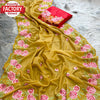 Mustard Yellow Pure Organza Multi-Embroidery Partywear Saree