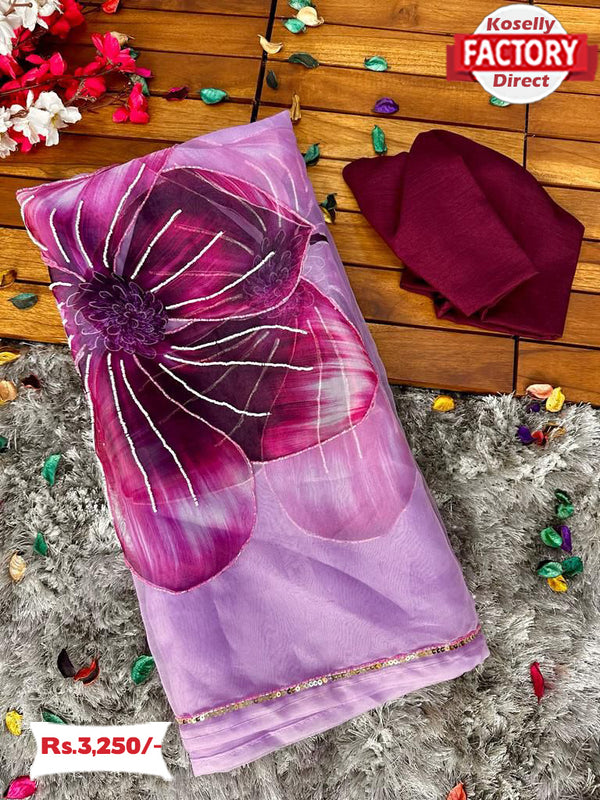 Lavender Soft Georgette Handwork Partywear Saree