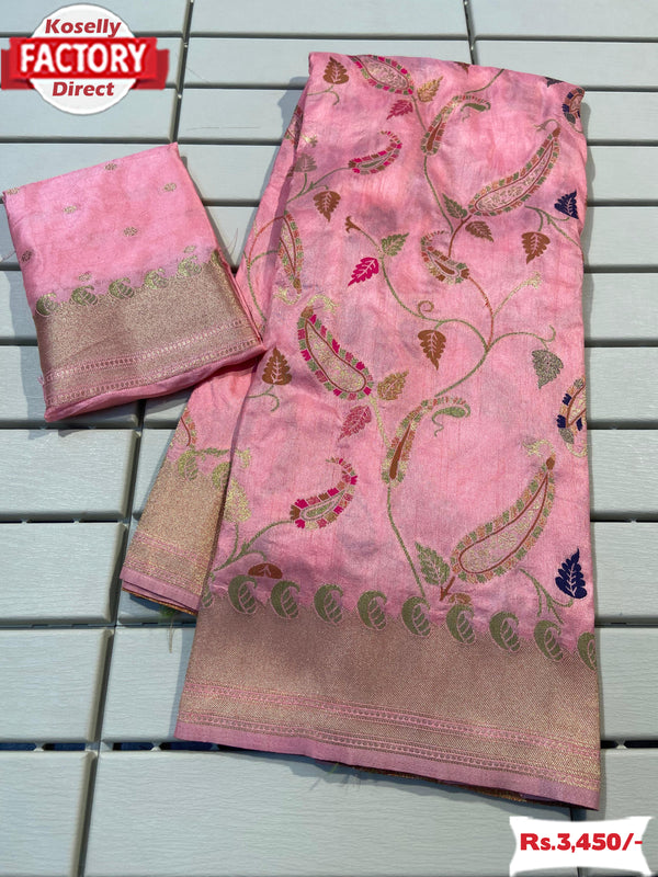 Pink Pure Dola Silk Partywear Saree