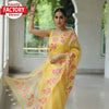 Yellow Pure Organza Silk Partywear Saree