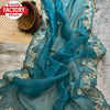 Teal Blue Soft Organza Embroidered Partywear Saree