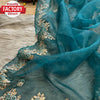 Teal Blue Soft Organza Embroidered Partywear Saree