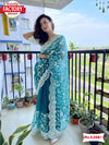 Teal Blue Pure Soft Organza Partywear Fancy Saree