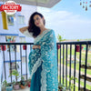 Teal Blue Pure Soft Organza Partywear Fancy Saree