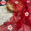 Red Pure Shimmer Organza Pearl Sequins Partywear Saree