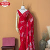 Red Pure Georgette Silk Floral Handwork Partywear Saree