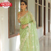 Light Green Pure Organza Multi-Embroidered Saree