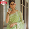 Light Green Pure Organza Multi-Embroidered Saree