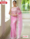 Baby Pink Pure Organza Multi-Embroidered Saree