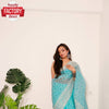 Sky Blue Soft Organza Chikankari Partywear Saree