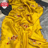 Yellow Pure Malai Silk Embroidered Partywear Saree