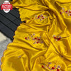 Yellow Pure Malai Silk Embroidered Partywear Saree