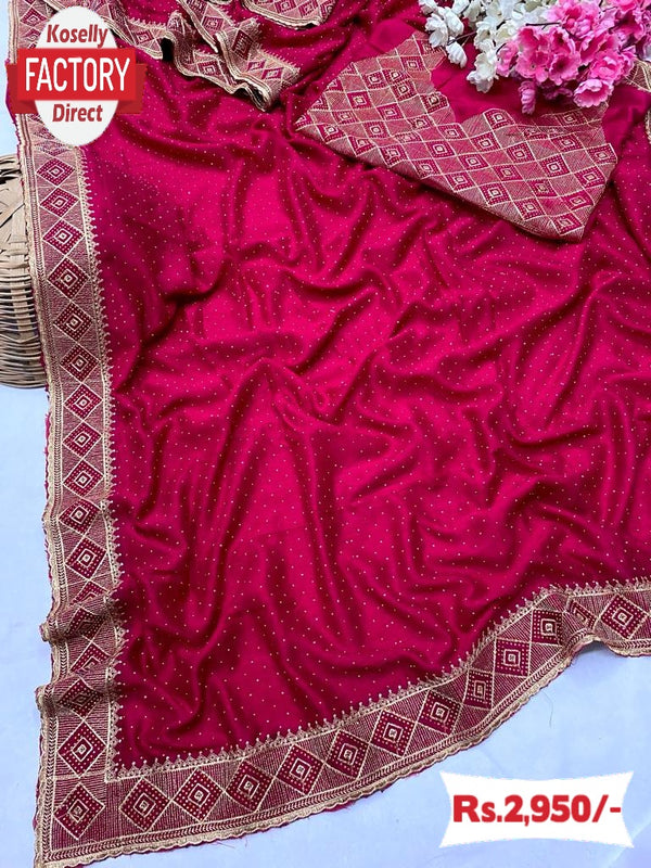 Hot Pink Vichitra Silk Partywear Saree