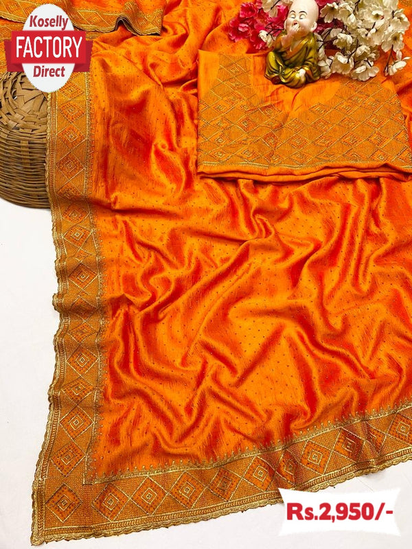 Warm Yellow Vichitra Silk Partywear Saree