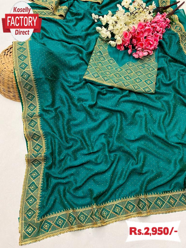 Sea Green Vichitra Silk Partywear Saree