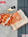 Orange Pure Organza Leheriya Embroidered Saree