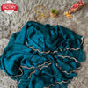 Teal Chiffon Saree With Velvet Zircon Border