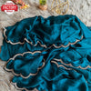 Teal Chiffon Saree With Velvet Zircon Border