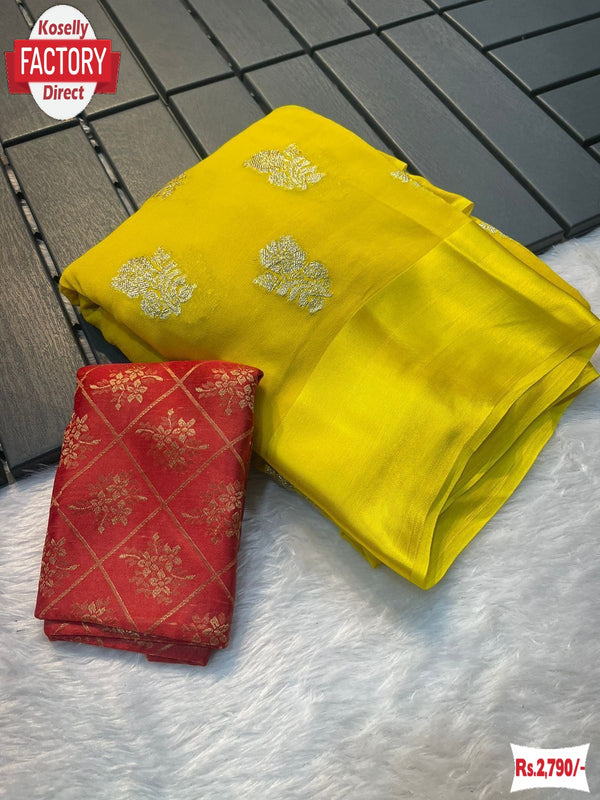 Yellow Viscose Georgette Rich Zari Worked Saree