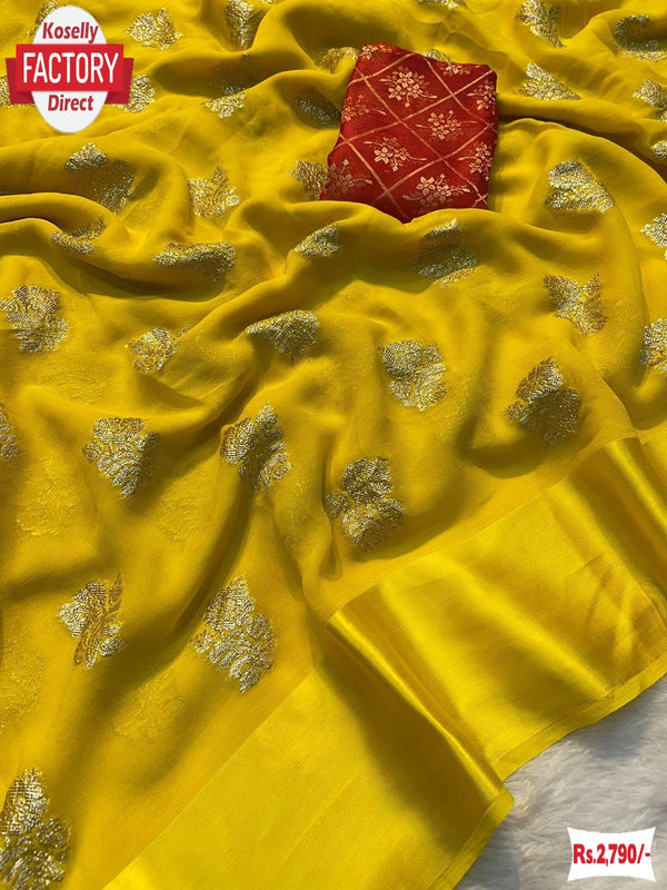 Yellow Viscose Georgette Rich Zari Worked Saree