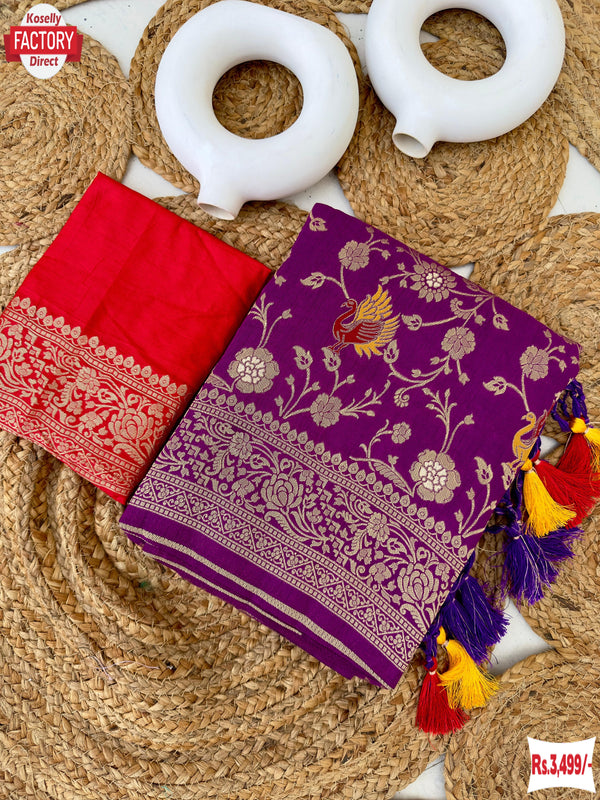 Purple Viscose Paithani Silk Partywear Saree