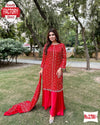 Red Georgette Partywear Kurtha Sharara Set