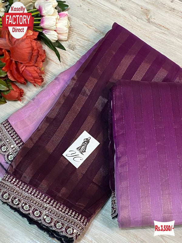 Purple Multishaded Partywear Organza Fancy Saree