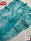 Cyan Pure Organza Thread And Sequins Partywear Saree