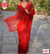 Red Pure Organza Thread And Sequins Partywear Saree