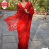 Red Pure Organza Thread And Sequins Partywear Saree